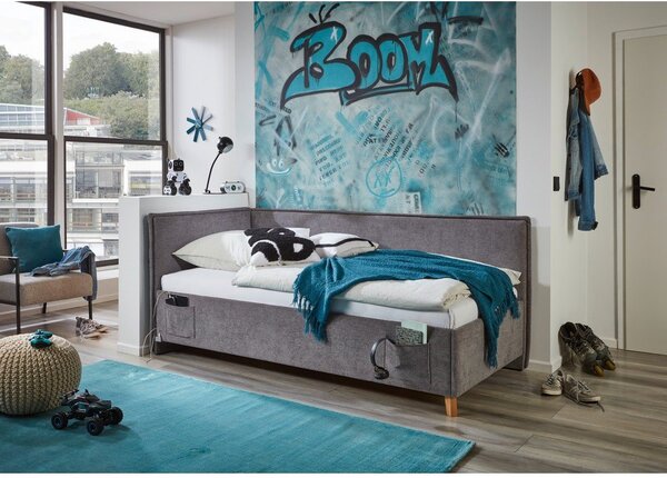 Letto da bambini con sponde grigio imbottito con contenitore con rete inclusa 120x200 cm Fun – Meise Möbel