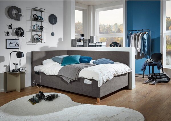 Letto da bambini con sponde color antracite imbottito con contenitore con rete inclusa 90x200 cm Cool – Meise Möbel