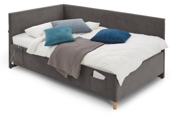 Letto da bambini con sponde color antracite imbottito con contenitore con rete inclusa 90x200 cm Cool – Meise Möbel