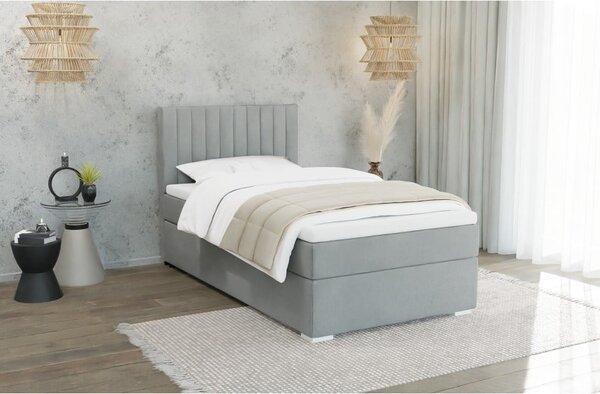 Letto singolo imbottito con contenitore grigio chiaro con materasso e topper inclusi 100x200 cm Bunny – Ropez