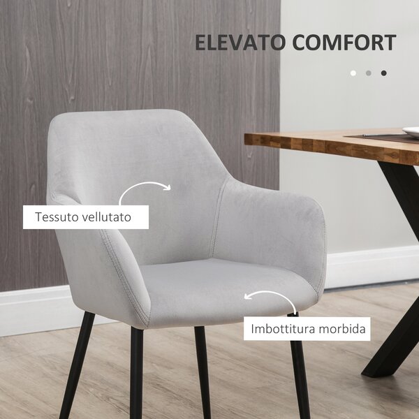 HOMCOM Set 2 Sedie per Soggiorno Imbottite con Schienale e Braccioli Ricurvi, Gambe in Acciaio, Sedie Sala da Pranzo, 54x57x80cm, Grigio | Aosom Italy