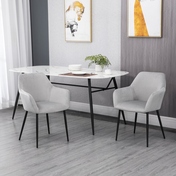 HOMCOM Set 2 Sedie per Soggiorno Imbottite con Schienale e Braccioli Ricurvi, Gambe in Acciaio, Sedie Sala da Pranzo, 54x57x80cm, Grigio | Aosom Italy