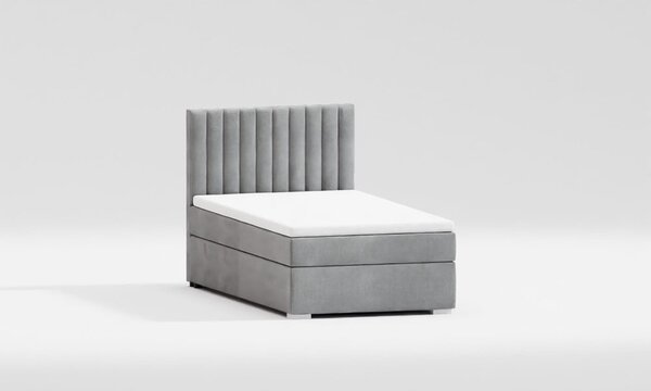 Letto singolo imbottito con contenitore grigio chiaro con materasso e topper inclusi 100x200 cm Bunny – Ropez