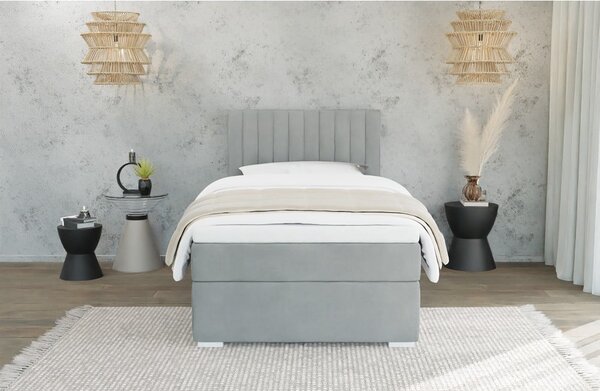 Letto singolo imbottito con contenitore grigio chiaro con materasso e topper inclusi 100x200 cm Bunny – Ropez