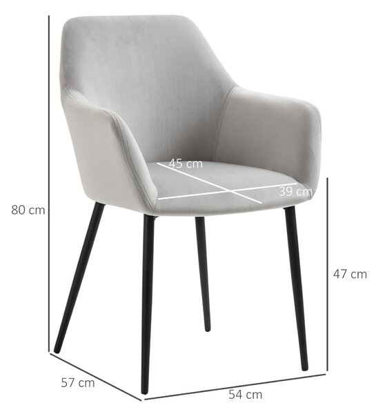 HOMCOM Set 2 Sedie per Soggiorno Imbottite con Schienale e Braccioli Ricurvi, Gambe in Acciaio, Sedie Sala da Pranzo, 54x57x80cm, Grigio | Aosom Italy