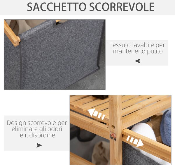 Floordirekt Cesto Portabiancheria In Bambù Con 3 Scomparti – Organizzatore Per Biancheria Missouri