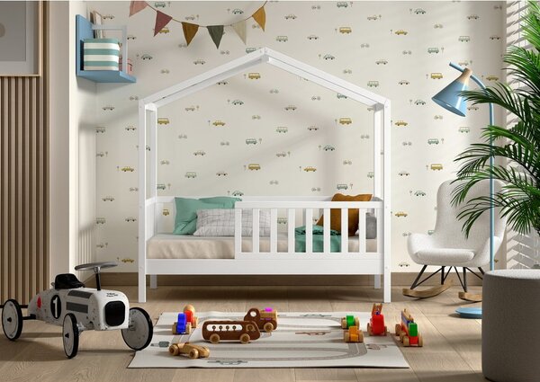 Letto da bambini a forma di casa bianco in pino massiccio con rete inclusa 70x140 cm DALLAS – Vipack