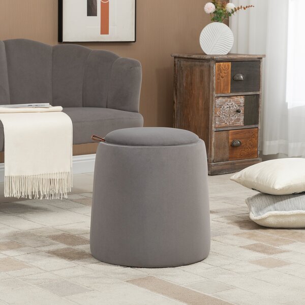 HOMCOM Pouf Contenitore in Velluto 2 in 1 Convertibile in Tavolino da Caffè, Ø44x47.5cm, Grigio|Aosom