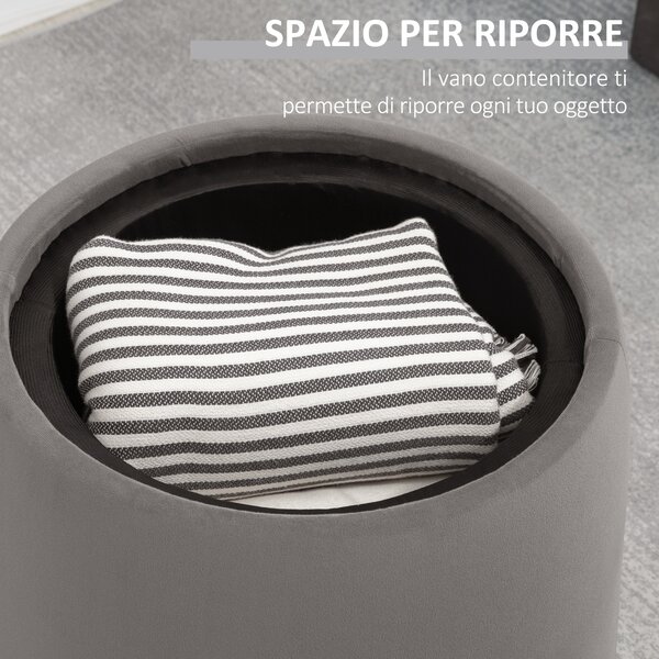 HOMCOM Pouf Contenitore in Velluto 2 in 1 Convertibile in Tavolino da Caffè, Ø44x47.5cm, Grigio|Aosom