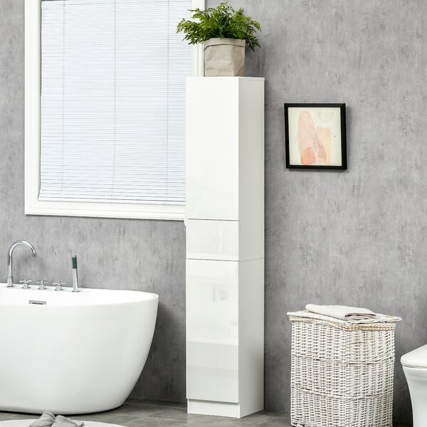 Kleankin Colonna Bagno con Cassetto e 2 Armadietti Bianco Lucido, 30x28x170cm|Aosom