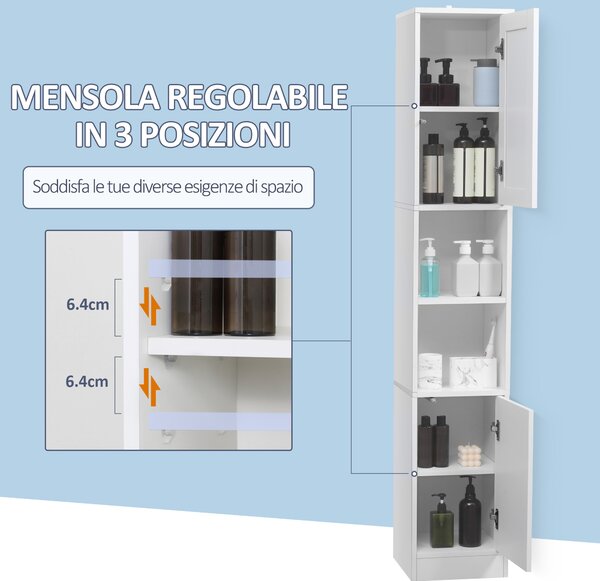 Kleankin Colonna Bagno Salvaspazio in Legno con Specchio e Apertura a Pressione, 30x28x170cm, Bianco|Aosom