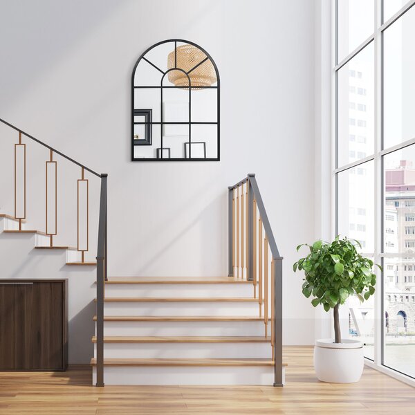HOMCOM Specchio Moderno a Parete e a forma di Arco 70x50 cm per Camera da Letto e Soggiorno, in Metallo Nero e Vetro|Aosom