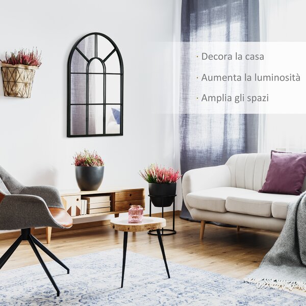 HOMCOM Specchio Moderno a Parete e a forma di Arco 70x50 cm per Camera da Letto e Soggiorno, in Metallo Nero e Vetro|Aosom