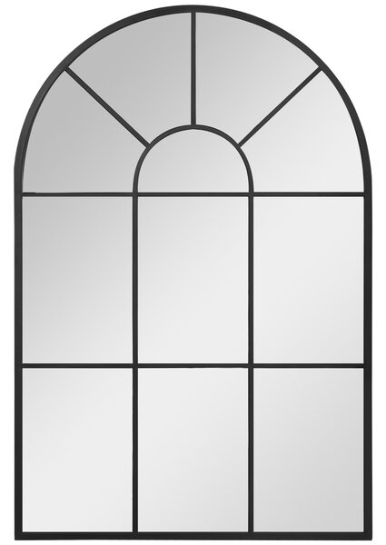 HOMCOM Specchio Moderno a Parete e a forma di Arco 91x60 cm per Camera da Letto e Soggiorno, in Metallo Nero e Vetro