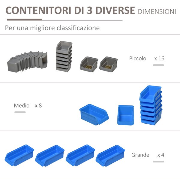 DURHAND Cassetta Portautensili da 44pz con Scatole Regolabili e Rimovibili, Montaggio a Muro, in PP Blu e Grigio, 54x22x95 cm|Aosom