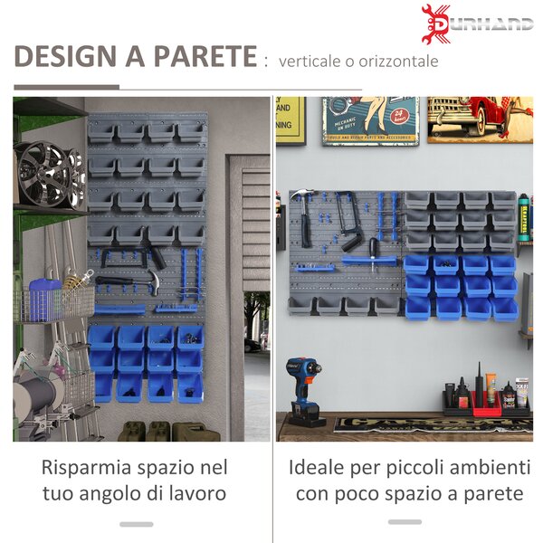 DURHAND Cassetta Portautensili da 44pz con Scatole Regolabili e Rimovibili, Montaggio a Muro, in PP Blu e Grigio, 54x22x95 cm|Aosom