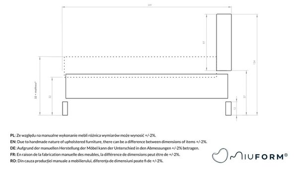 Letto matrimoniale imbottito beige con rete inclusa 180x200 cm Eve – Miuform