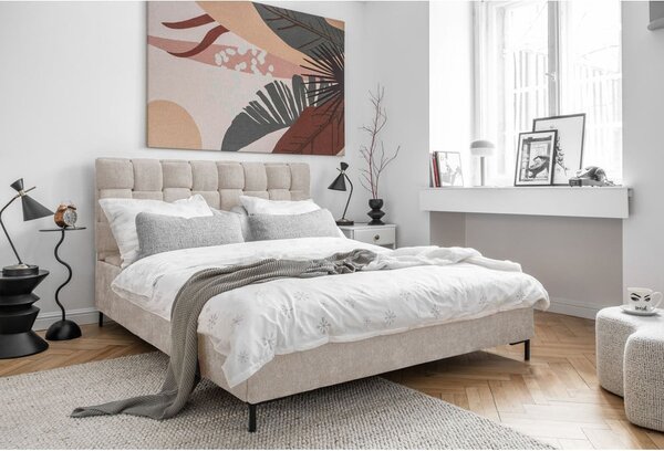 Letto matrimoniale imbottito beige con rete inclusa 180x200 cm Eve – Miuform