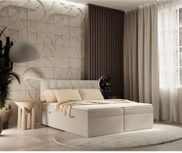 Letto boxspring beige con contenitore 160x200 cm Novento - Maison de Rêve