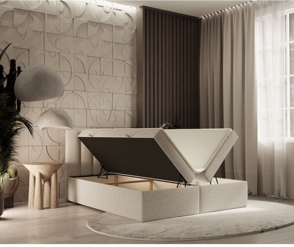Letto boxspring beige con contenitore 160x200 cm Novento - Maison de Rêve