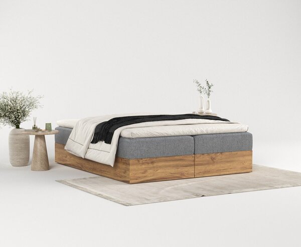 Letto boxspring con contenitore in colore grigio-naturale 180x200 cm Faro - Maison de Rêve