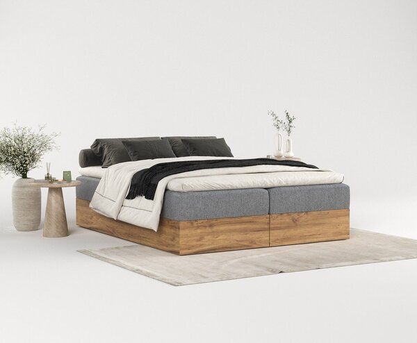Letto boxspring con contenitore in colore grigio-naturale 180x200 cm Faro - Maison de Rêve