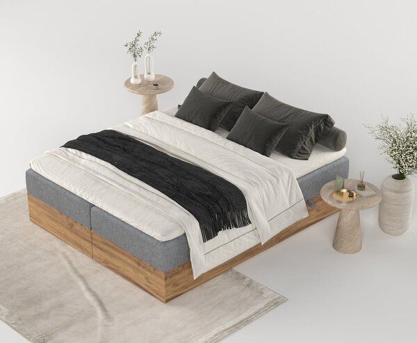 Letto boxspring con contenitore in colore grigio-naturale 180x200 cm Faro - Maison de Rêve