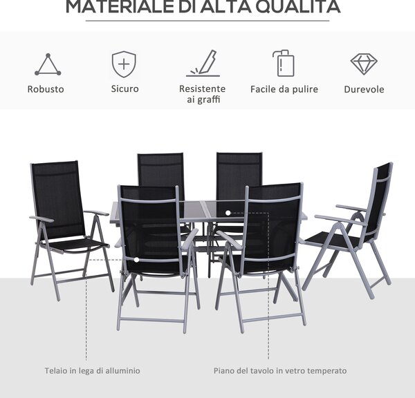 Outsunny Tavolo e Sedie da Giardino e Esterno con 6 Sedie Pieghevoli Salvaspazio Mobili Giardino in Ferro e Tessuto di Texilene|Aosom