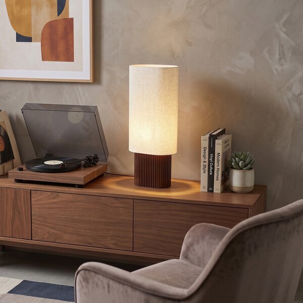 Lampada da terra Japandi in legno di noce con paralume in tessuto 70cm - Lamel