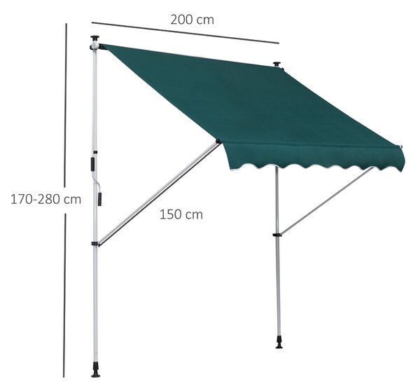 Outsunny Tenda da Sole a Rullo con Manovella da Esterno, Altezza e Angolazione Regolabile, 200x150cm, Verde | Aosom Italy