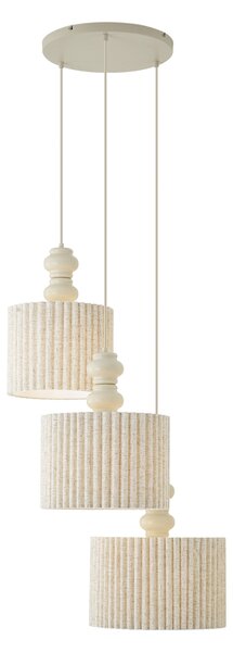 Lampada a sospensione Japandi beige con paralume in lino 3 luci - Fedde