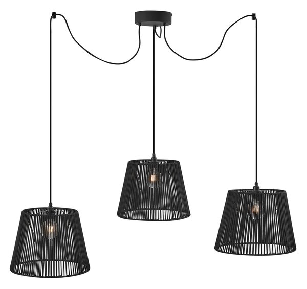 Lampada a sospensione da esterno nera con paralume in corda nera a 3 luci IP44 - Cava Jayla