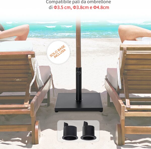 Outsunny Base per Ombrellone Quadrata Peso 18kg per Pali da Φ3/3.5/3.8, 45x45x39cm, Nero|Aosom