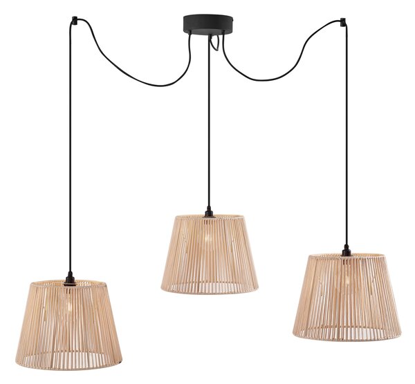 Lampada a sospensione da esterno nera con paralumi in corda beige 3 luci IP44 - Cava Jayla