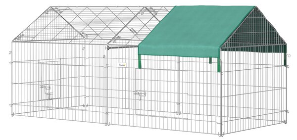 PawHut Recinto per Animali con Telo di Copertura in Acciaio con Porte, 220x103x103cm|Aosom