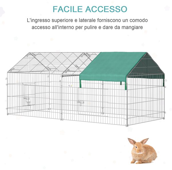 PawHut Recinto per Animali con Telo di Copertura in Acciaio con Porte, 220x103x103cm|Aosom