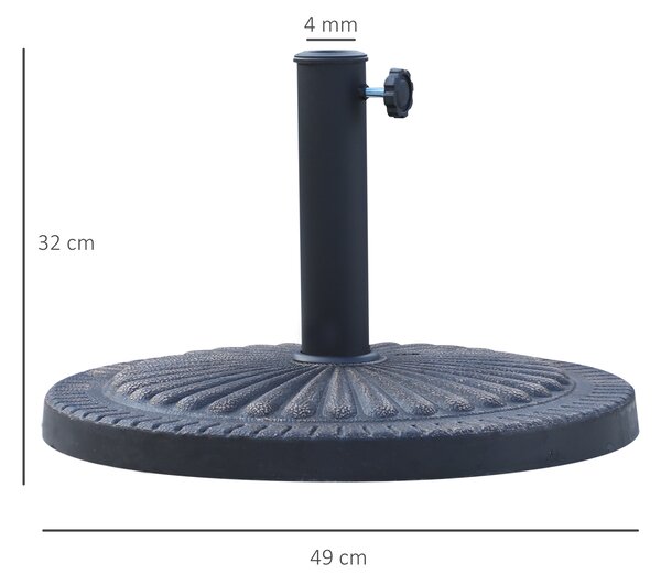 Outsunny Base Ombrellone Rotonda per Pali da Ø3,8-4,8cm con Decorazione e Manopola, Peso 15kg Ø49x32cm|Aosom