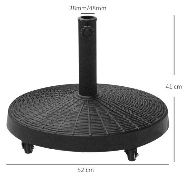 Outsunny Base per Ombrellone Diametro 4 Cm 4 Rotelle con Freni Tondo da Giardino Acciaio Resina ∅52 x 41cm Nero|Aosom