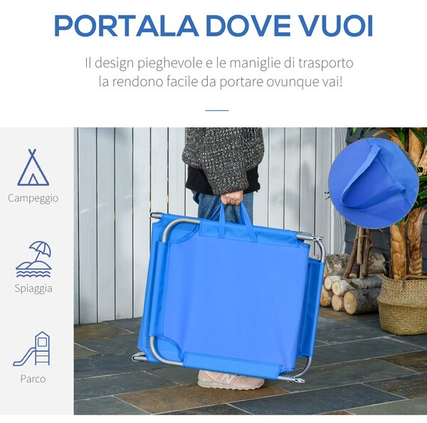 Outsunny Sdraio da Giardino Pieghevole in Metallo e Tessuto Oxford, Lettino Prendisole Traspirante 187x55x24cm Blu|Aosom