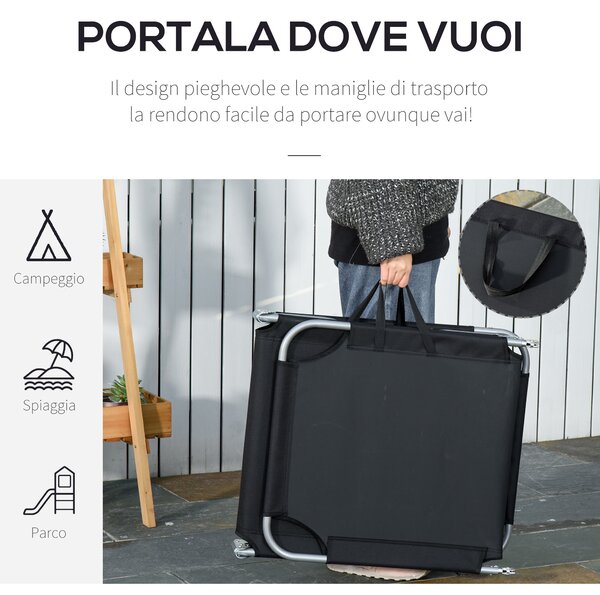 Outsunny Sdraio da Giardino Pieghevole in Metallo e Tessuto Oxford, Lettino Prendisole Traspirante 187x55x24cm Nero|Aosom