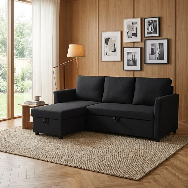 DecHome Divano Angolare 3 Posti Moderno con Chaise Longue Letto Estraibile Vano Contenitore in Tessuto Effetto Lino Dimensioni 192x148x86 cm colore