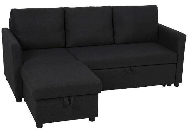 DecHome Divano Angolare 3 Posti Moderno con Chaise Longue Letto Estraibile Vano Contenitore in Tessuto Effetto Lino Dimensioni 192x148x86 cm colore