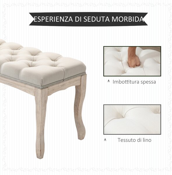 HOMCOM Panca Fondoletto Vintage con Seduta Imbottita in Tessuto e Gambe in Legno, 110x40x48cm, Beige