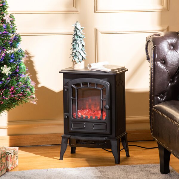 HOMCOM Camino Elettrico con Effetto Fiamma, Temperatura Regolabile 1000W-2000W, Copertura 20-25m², 39x24x56.5cm, Nero|Aosom