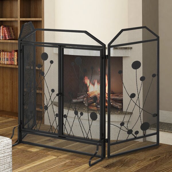 HOMCOM Parascintille Camino Pieghevole con tre pannelli incernieratin e 2 Porte a Chiusura Magnetica, Acciaio e Metallo, 125x80cm | Aosom Italy