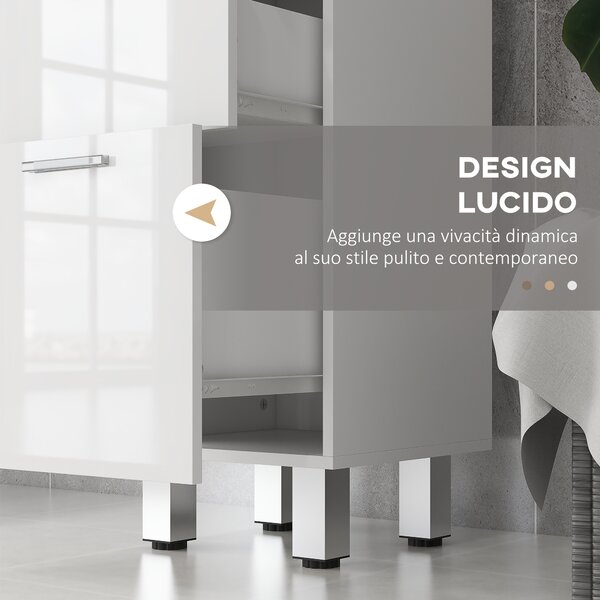 Kleankin Mobiletto Bagno in Truciolato con 4 Cassetti e Base Rialzata, 30x30x93 cm, Bianco|Aosom