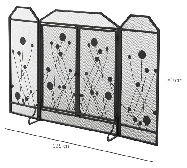 HOMCOM Parascintille Camino Pieghevole con tre pannelli incernieratin e 2 Porte a Chiusura Magnetica, Acciaio e Metallo, 125x80cm | Aosom Italy