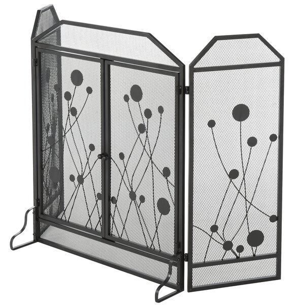 HOMCOM Parascintille Camino Pieghevole con tre pannelli incernieratin e 2 Porte a Chiusura Magnetica, Acciaio e Metallo, 125x80cm | Aosom Italy