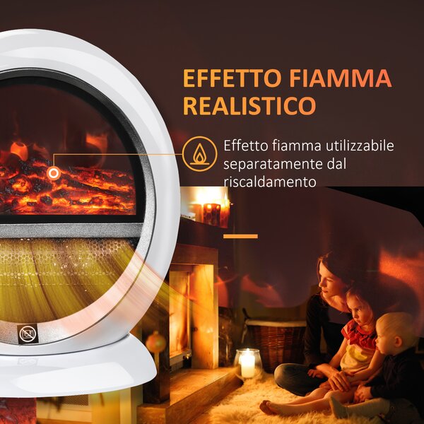 HOMCOM Camino Elettrico da terra con Effetto Fiamma Regolabile e finestra frontale trasparente, Ruotabile e Portatile,1500W, Bianco | Aosom Italy