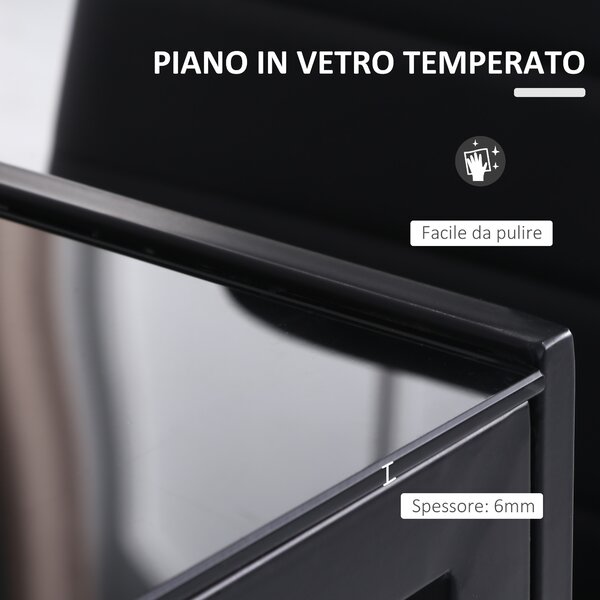 HOMCOM Tavolo da Cucina per 4 Persone in Metallo e Vetro Temperato, 120x60x75 cm, Nero